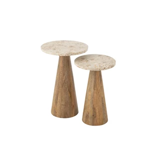 S/2 bijzettafel rond marmer beige/bruin