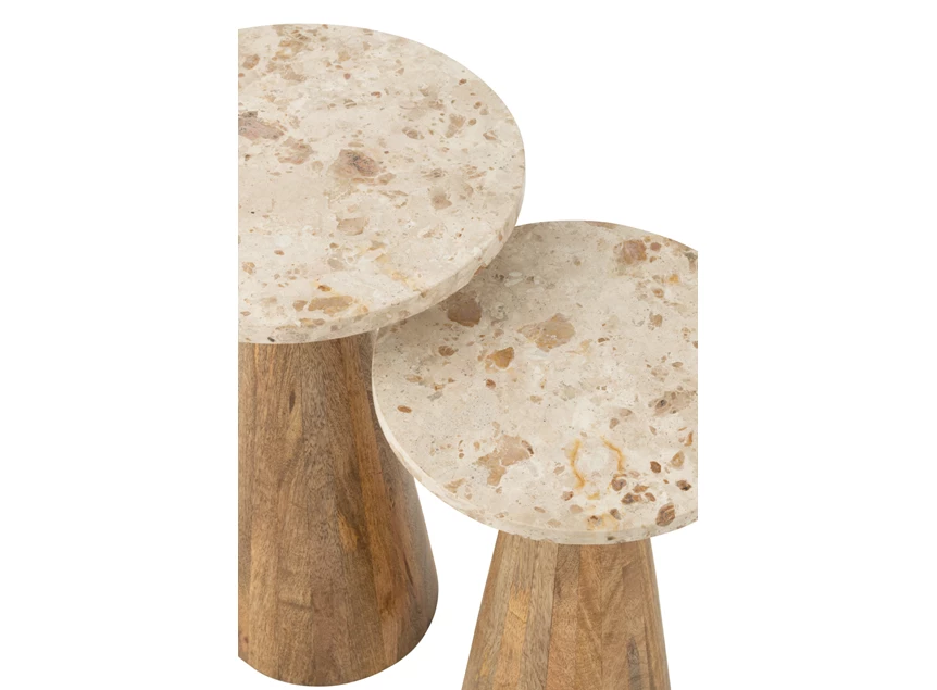 S/2 bijzettafel rond marmer beige/bruin marmer