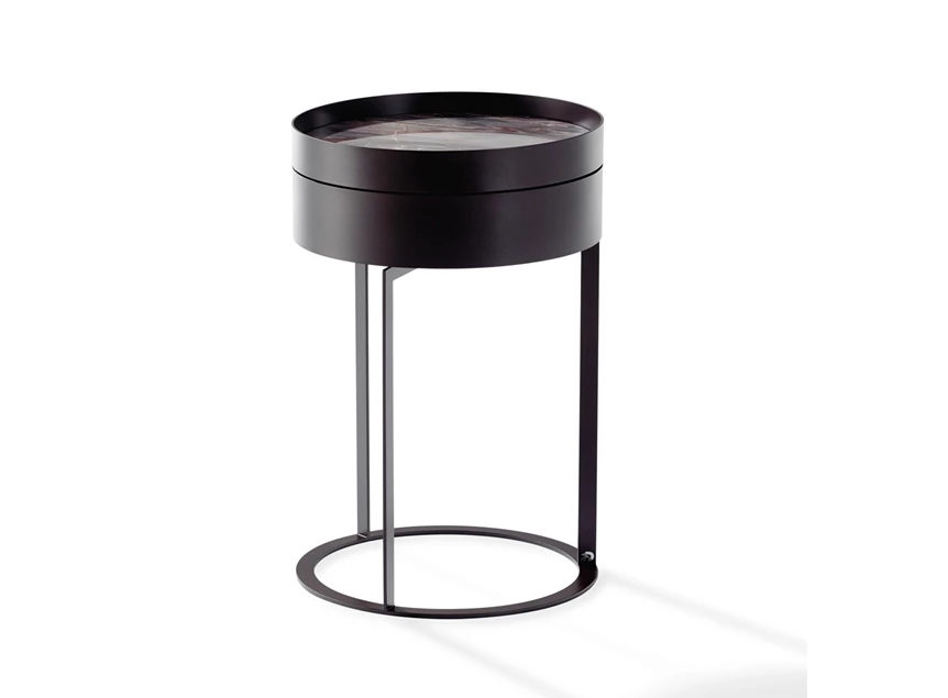 Dicht Nachttafel Night 1385 metaal zwart natuursteen Draenert