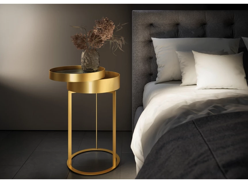 Sfeerfoto Nachttafel Night 1385 metaal goud leder Draenert