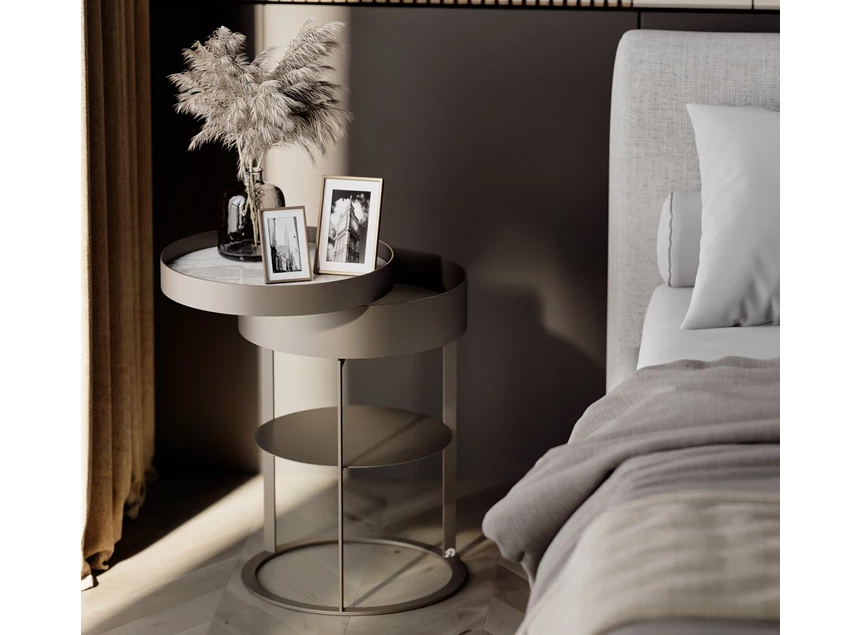 Nachttafel Night 1385 metaal nickel natuursteen leder Draenert