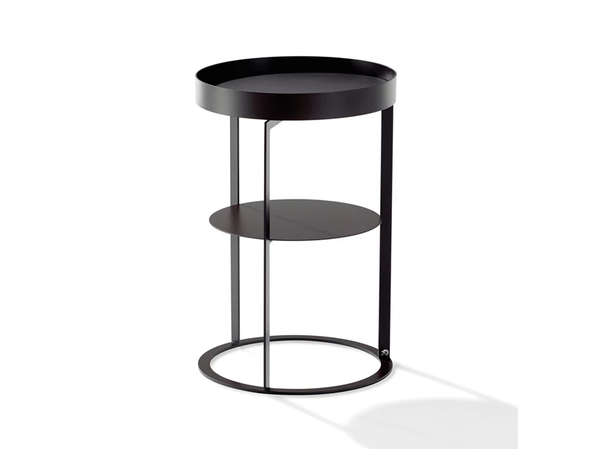 Bijzettafel Night 1385 metaal zwart blad leder Draenert