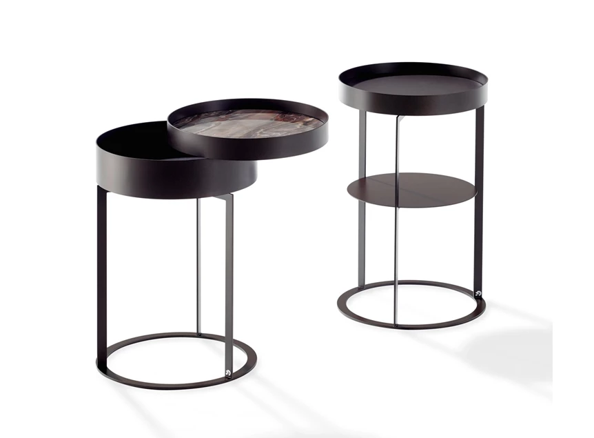 Set Bijzettafel Night 1385 metaal zwart blad leder Draenert