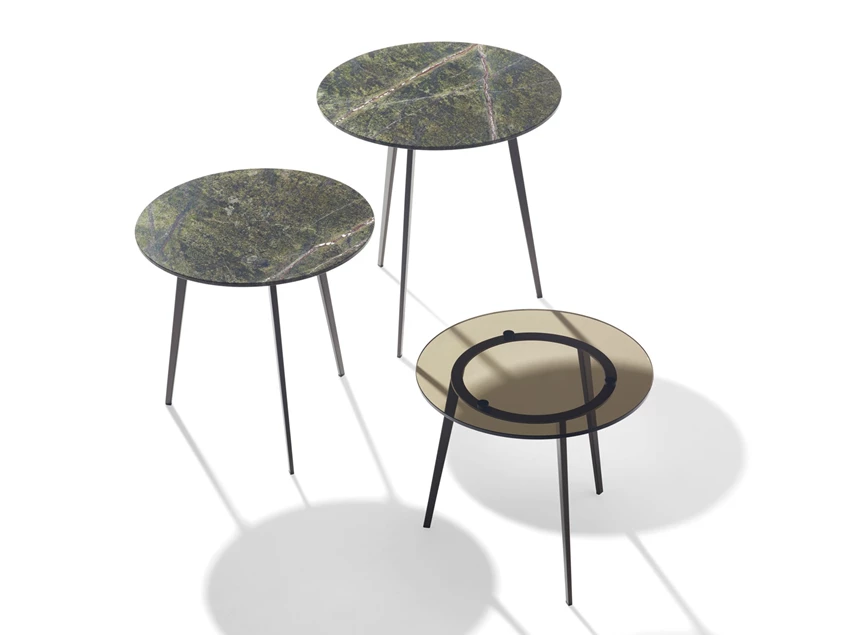 Bijzettafel set Salontafel Tosca rond glas natuursteen Draenert