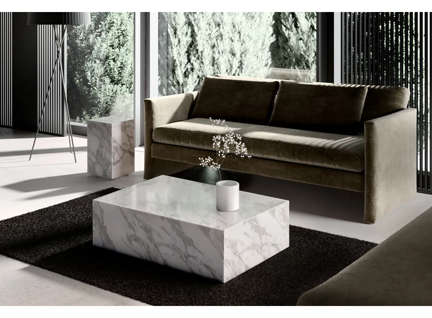 Sfeerfoto Salontafel Qbic rechthoekig op wielen natuursteen Draenert