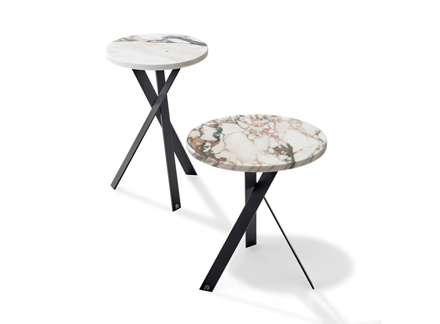 Bijzettafel Mortimer rond natuursteen Calacatta Gold Draenert