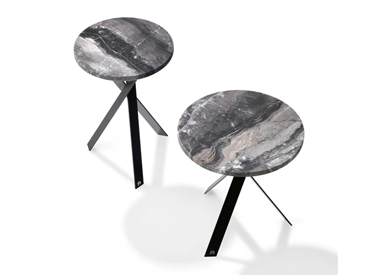 Bovenkant Bijzettafel Mortimer rond natuursteen Orobico Black Draenert