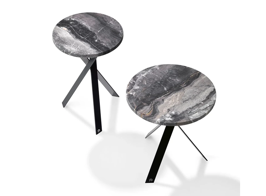 Bovenkant Bijzettafel Mortimer rond natuursteen Orobico Black Draenert