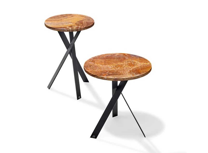 Bijzettafel Mortimer rond natuursteen Onice Ambra Draenert