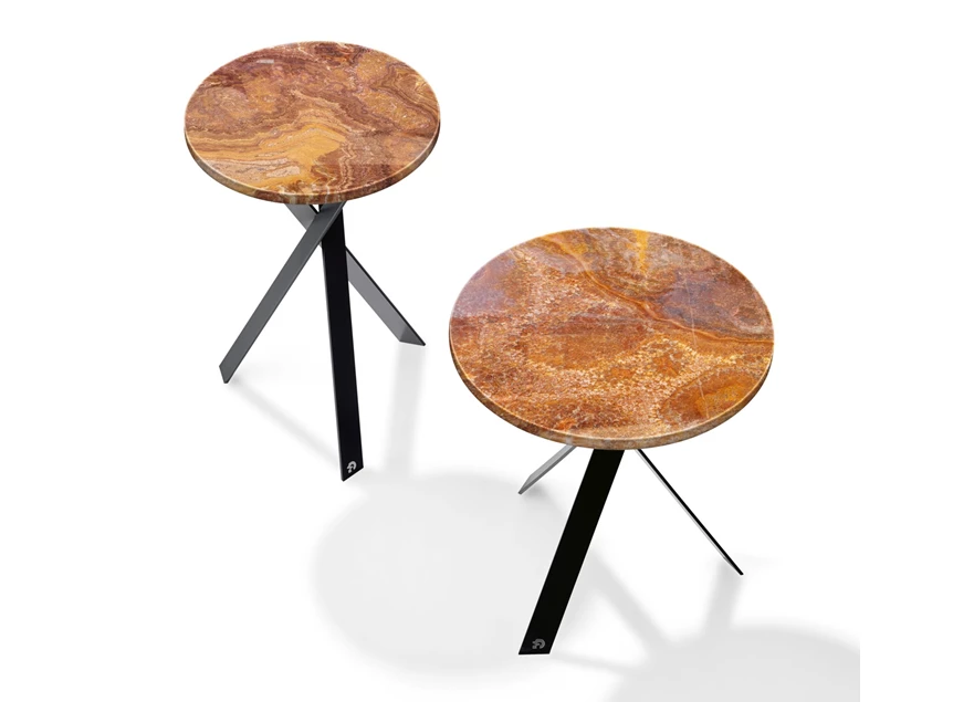 Bovenkant Bijzettafel Mortimer rond natuursteen Onice Ambra Draenert