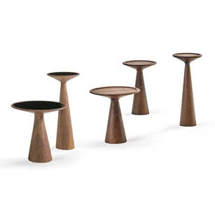 Set Bijzettafel Figura 1015 massief Amerikaans walnoot blad glas zwart Draenert