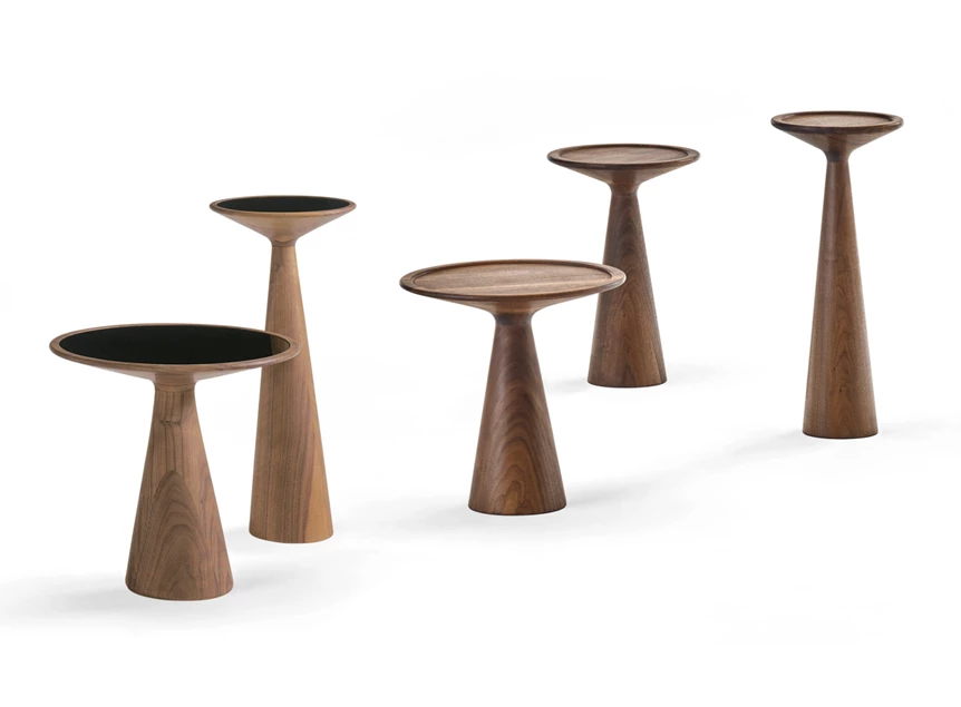 Set Bijzettafel Figura 1015 massief Amerikaans walnoot blad glas zwart Draenert