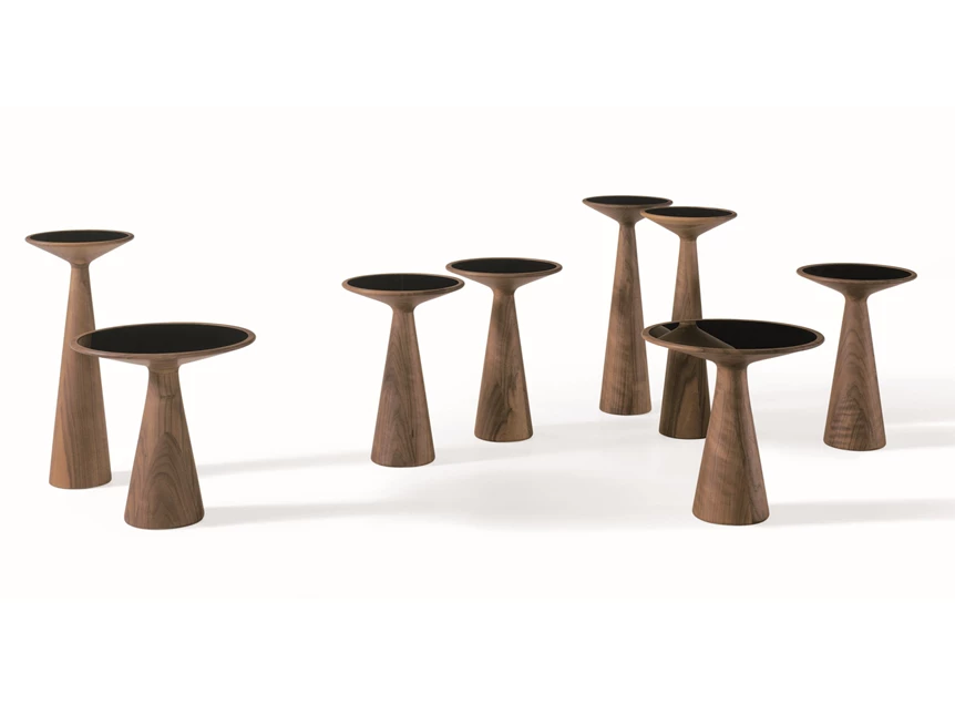 Bladen glas zwart Bijzettafel Figura 1015 massief Amerikaans walnoot Draenert