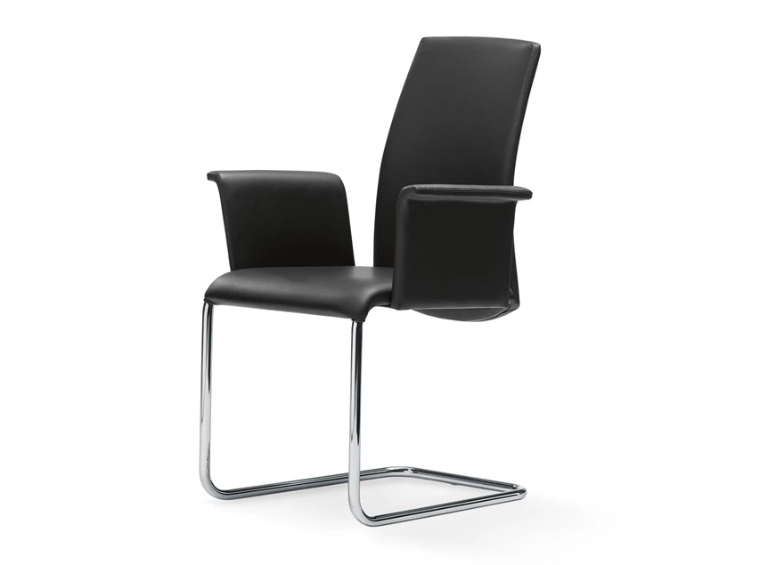 Armstoel Luma 2063 leder zwart poot chroom Draenert