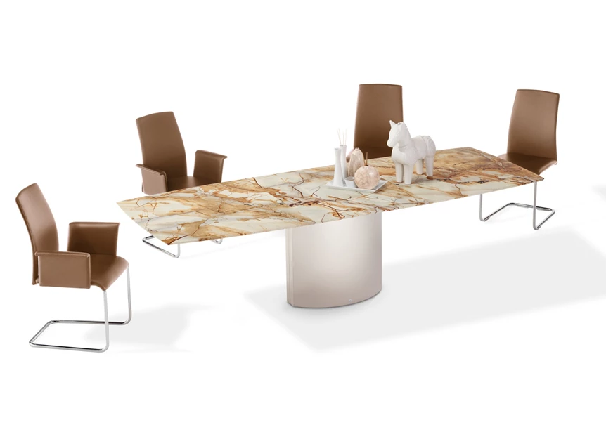 Met tafel Armstoel Luma 2063 leder taupe bruin poot brons Draenert