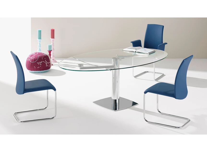 Armstoel Luma 2063 leder blauw poot chroom Draenert