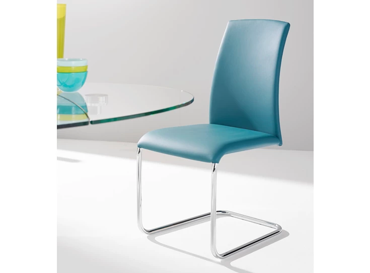 Stoel Luma 2063 leder blauw poot chroom Draenert