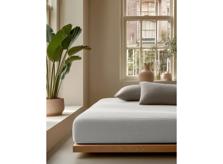 Hoeslaken mousseline créme sfeer