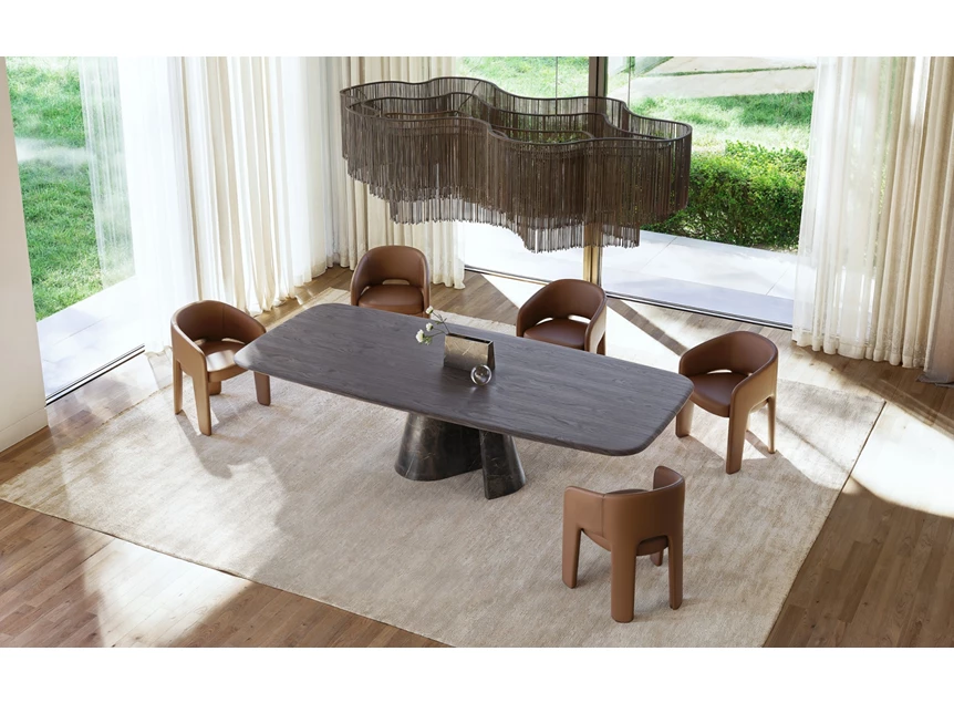 Sfeerfoto Eettafel Cooper Organic 1430 poot natuursteen nero picasso Draenert
