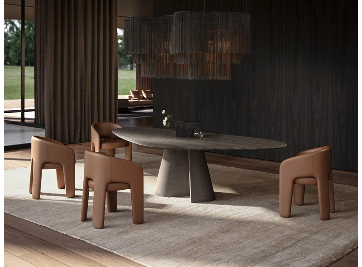 Sfeerfoto Eettafel Cooper Trilungo 1430 poot concrete slate grey Draenert