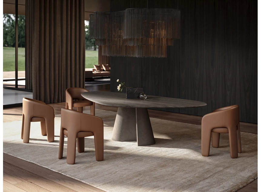 Sfeerfoto Eettafel Cooper Trilungo 1430 poot concrete slate grey Draenert