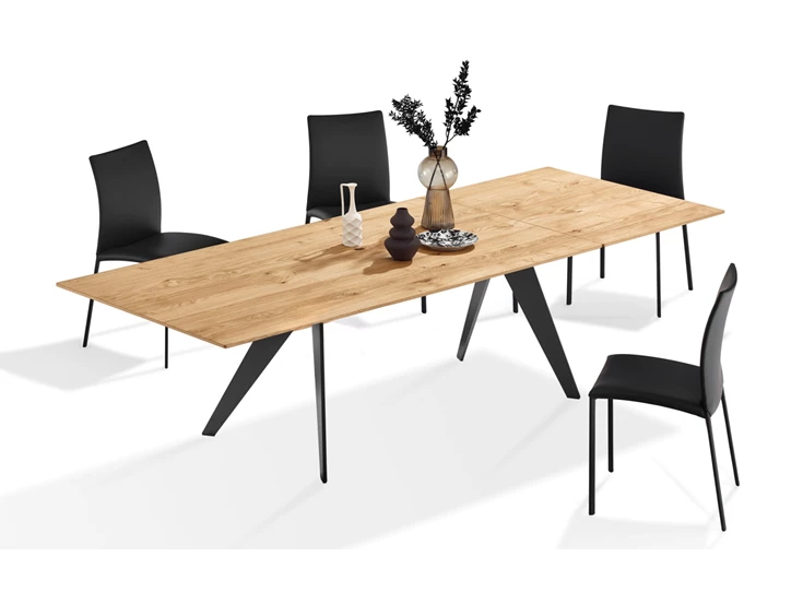 Met stoelen Verlengbare eettafel Atlas 1280 base 5 massief eik natural Draenert