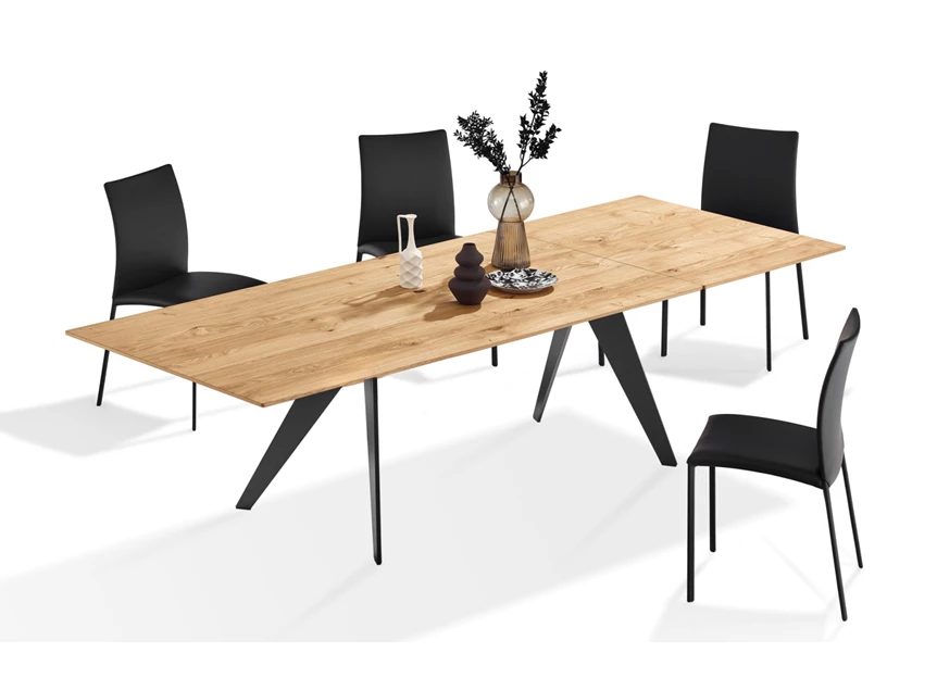 Met stoelen Verlengbare eettafel Atlas 1280 base 5 massief eik natural Draenert
