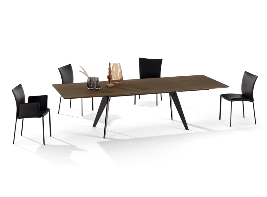 Met stoelen Verlengbare eettafel Atlas 1280 base 5 massief eik tobacco Draenert