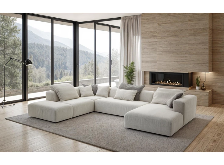 Grote hoeksalon Vivaldi met longchair stof lichtgrijs DFM Moome