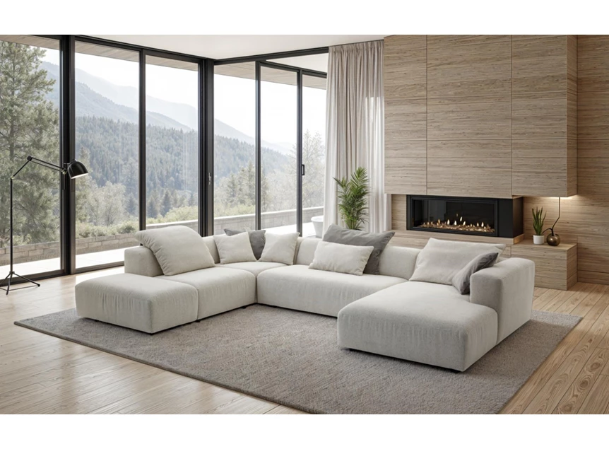 Grote hoeksalon Vivaldi met longchair stof lichtgrijs DFM Moome