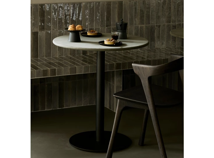 Bistrotafel Eettafel Blend Round Dining Table Top Leather Muschio Base Dark Bronze 21575 Ethnicraft