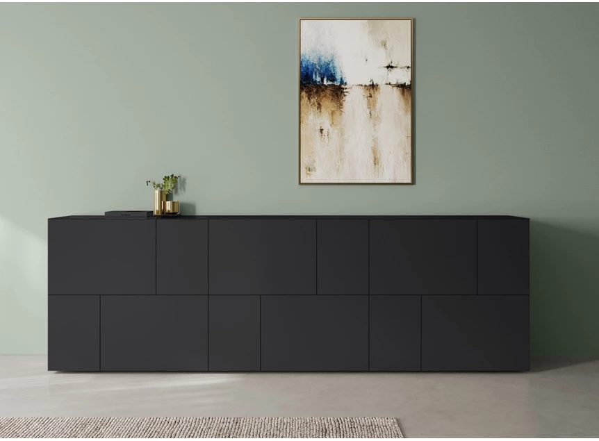 Sfeerfoto Dressoir Capri opstelling 810 matte lak zwart Coesel