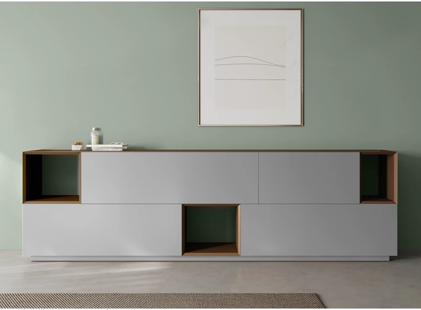 Sfeerfoto Dressoir Capri opstelling 3064 matte lak grijs Coesel
