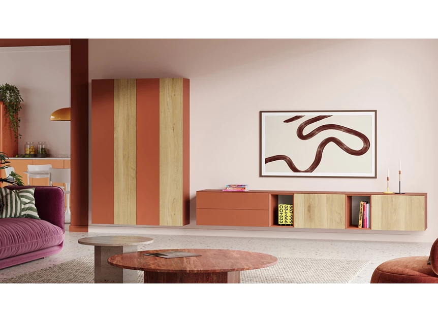 Tv-kast hangend combinatie Capri Nova 1112 en 193-4D matte lak Terra fineer hout eik natuur Coesel