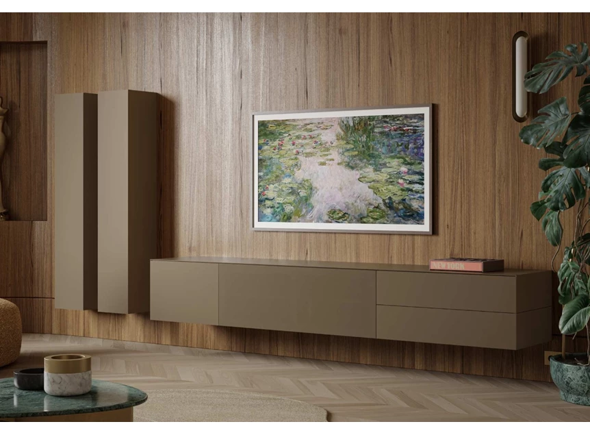 Sfeerfoto Tv-kast Prisma opstelling 650-audio hangend matte lak goud Coesel