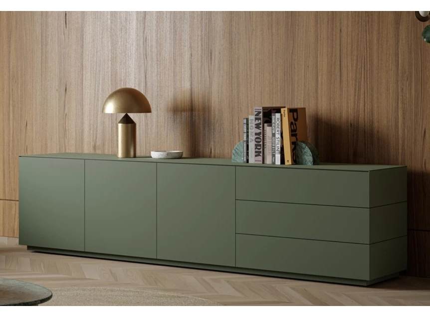 Sfeerfoto Dressoir Prisma opstelling 740 matte lak carbon moss Coesel