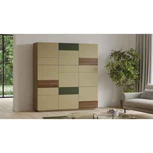 Wandkast Cobra Jubileum opstelling 963S matte lak olive en moss fineer hout noten Coesel
