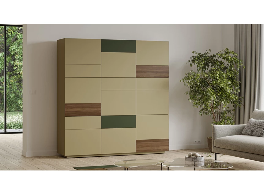 Wandkast Cobra Jubileum opstelling 963S matte lak olive en moss fineer hout noten Coesel