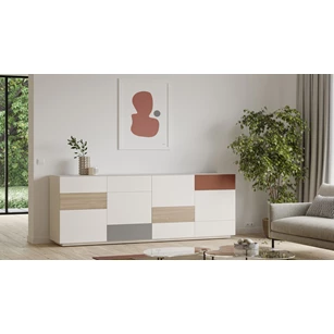 Dressoir Cobra Jubileum opstelling 780S3 matte lak wit platina terra fineer hout eik Coesel