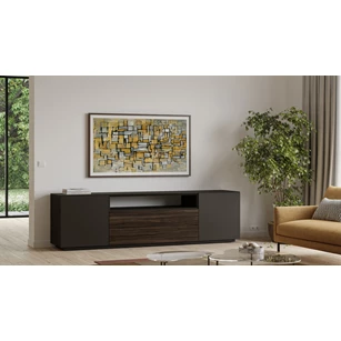 Dressoir Cobra Jubileum opstelling 671 matte lak carbon donker taupe fineer hout eik bruin Coesel