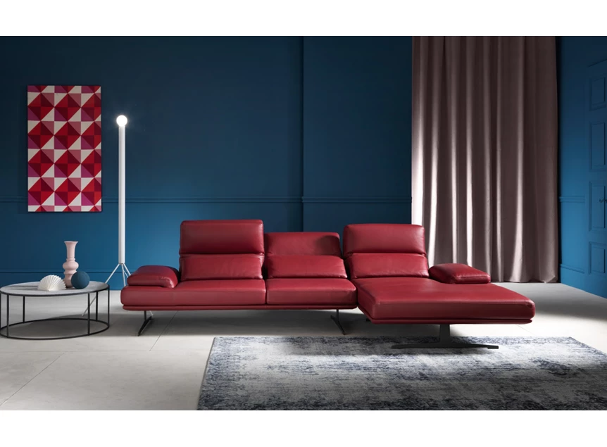 Salon Stupore met longchair leder rood Franco Ferri