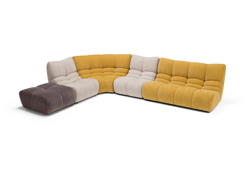 Hoeksalon Formosa met poef combi stof bruin beige geel Franco Ferri