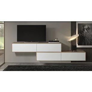 Speelse wand tv-kast Adatto hangend matte lak wit contour eik fineer