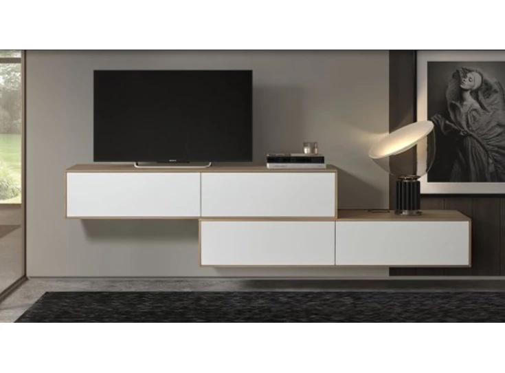 Speelse wand tv-kast Adatto hangend matte lak wit contour eik fineer