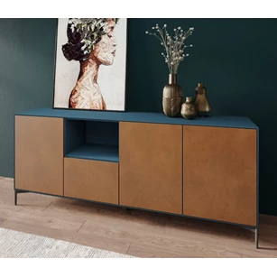 Dressoir Adatto matte lak petrol blauw goud op onderstel frame 2