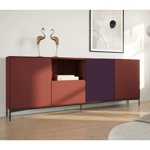Dressoir Adatto matte lak combi terracotta rood paars op poot frame 2