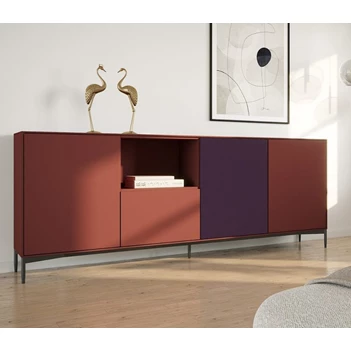 Dressoir Adatto matte lak combi terracotta rood paars op poot frame 2