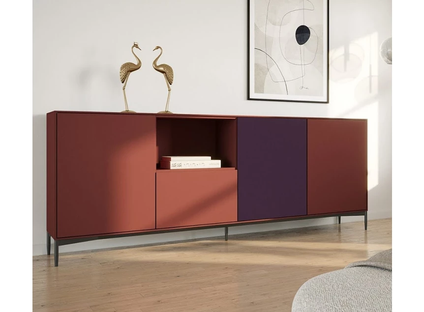 Dressoir Adatto matte lak combi terracotta rood paars op poot frame 2