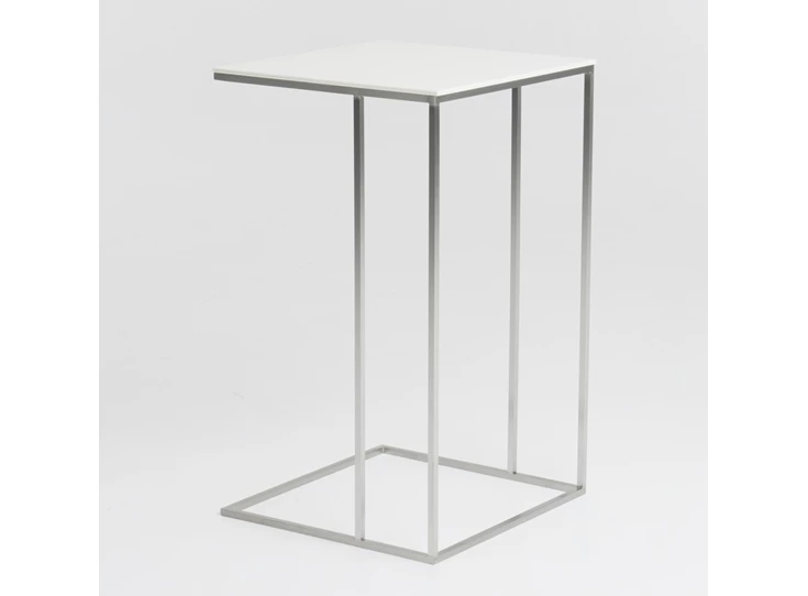 Zijkant Bijzettafel Wireless blad keramiek dekton wit poot rvs Bert Plantagie