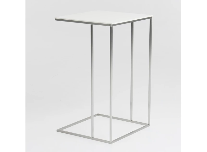 Zijkant Bijzettafel Wireless blad keramiek dekton wit poot rvs Bert Plantagie